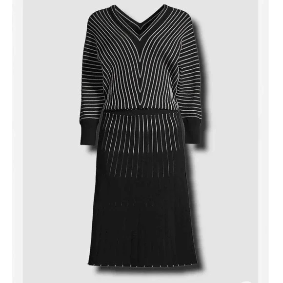 Hugo Boss Black Striped V Neck Sweater Knit  Knee Length Dress SZ XL NWT - Picture 5 of 11